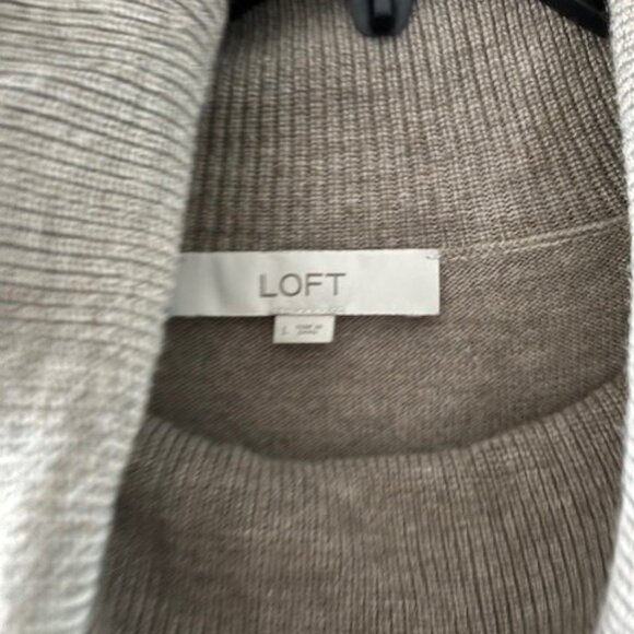 Loft L Beige Knit Sweater Long Sleeve Tunic Cowl Neck Soft Neutral Ribbed Layer - Picture 6 of 7